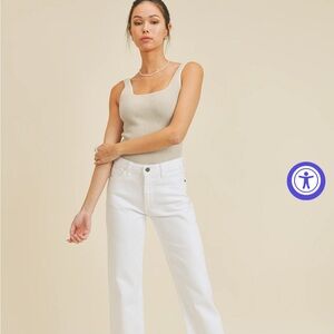 Just Black White Straight Leg Jeans High-Waisted Rigid Denim